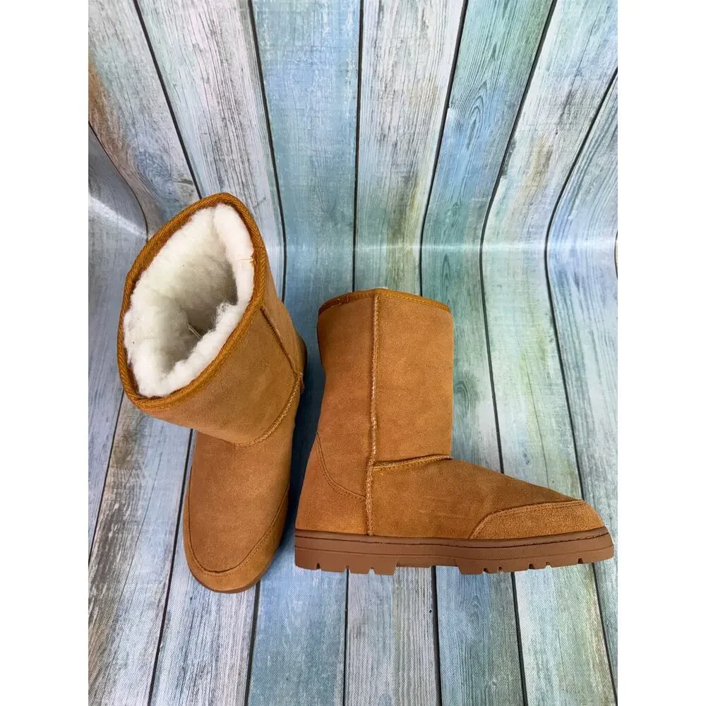 Plymouth Mocs Cow Suede Boots Merino Wool Lining Mid Calf Winter Snow Men's 10